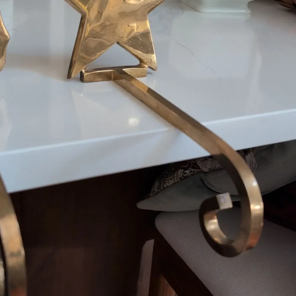 Solid Brass Reindeer and Star Christmas Stocking Holder Hooks Set of 2 Vintage